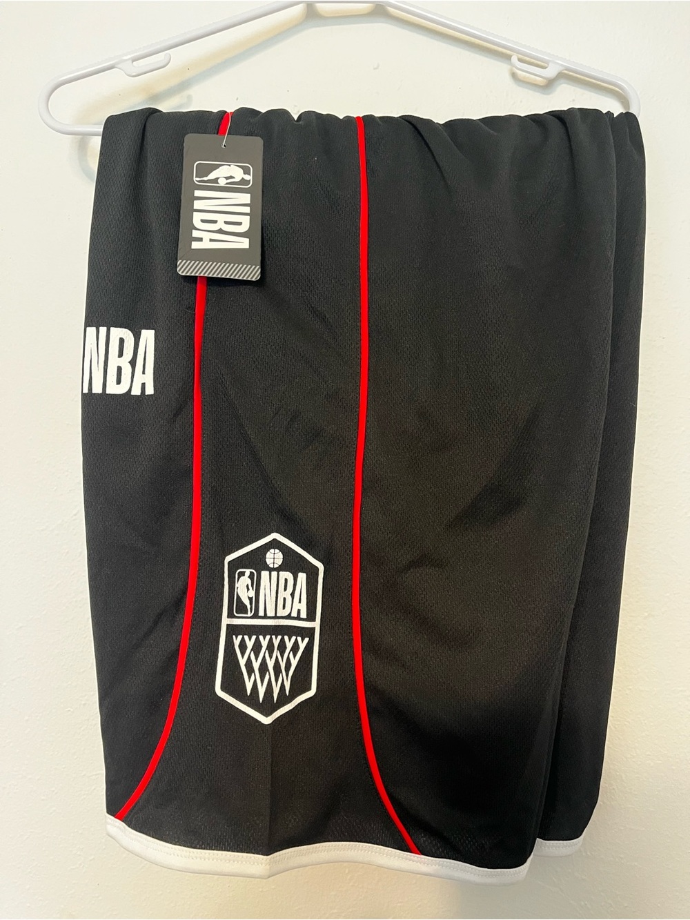 NBA Men’s Black Athletic Shorts with Red Piping